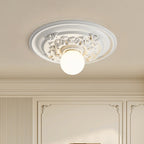 Traditional French Handmade Round Relief Resin Glass 1-Light Flush Mount Ceiling Light For Hallway Lumendat
