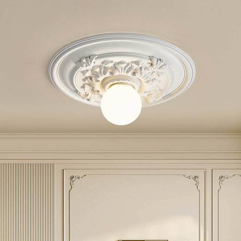 Traditional French Handmade Round Relief Resin Glass 1-Light Flush Mount Ceiling Light For Hallway Lumendat