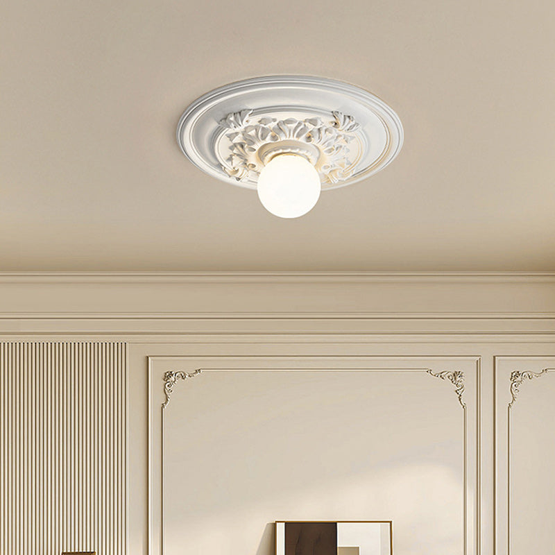 Traditional French Handmade Round Relief Resin Glass 1-Light Flush Mount Ceiling Light For Hallway Lumendat