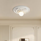 Traditional French Handmade Round Relief Resin Glass 1-Light Flush Mount Ceiling Light For Hallway Lumendat