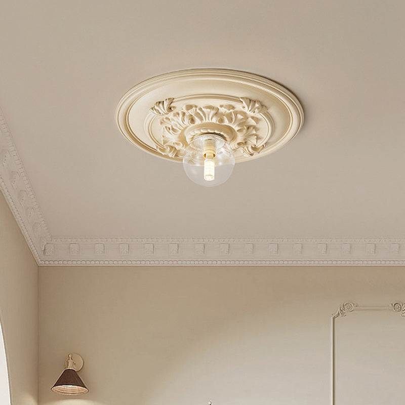 Traditional French Handmade Round Relief Resin Glass 1-Light Flush Mount Ceiling Light For Hallway Lumendat