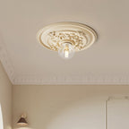 Traditional French Handmade Round Relief Resin Glass 1-Light Flush Mount Ceiling Light For Hallway Lumendat