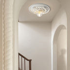 Traditional French Handmade Round Relief Resin Glass 1-Light Flush Mount Ceiling Light For Hallway Lumendat