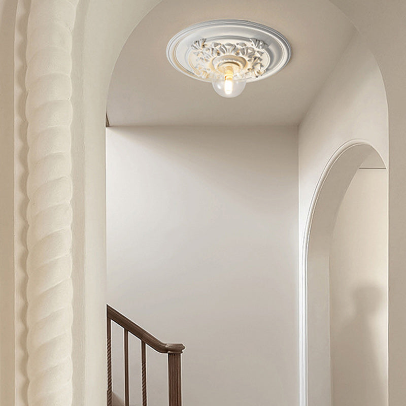 Traditional French Handmade Round Relief Resin Glass 1-Light Flush Mount Ceiling Light For Hallway Lumendat