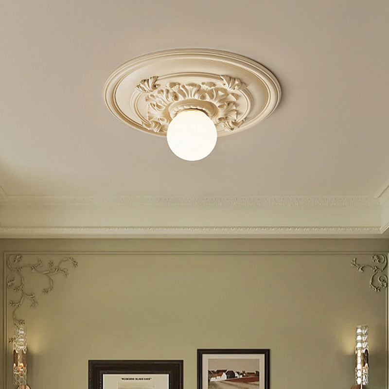 Traditional French Handmade Round Relief Resin Glass 1-Light Flush Mount Ceiling Light For Hallway Lumendat