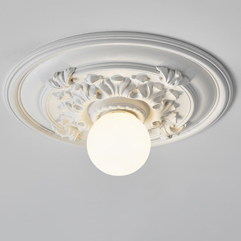 Traditional French Handmade Round Relief Resin Glass 1-Light Flush Mount Ceiling Light For Hallway Lumendat