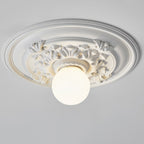Traditional French Handmade Round Relief Resin Glass 1-Light Flush Mount Ceiling Light For Hallway Lumendat