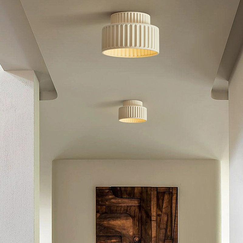 Contemporary Nordic Painted Ribbed Cylinder Resin 1-light Semi-flush Mount Ceiling Light for Hallways