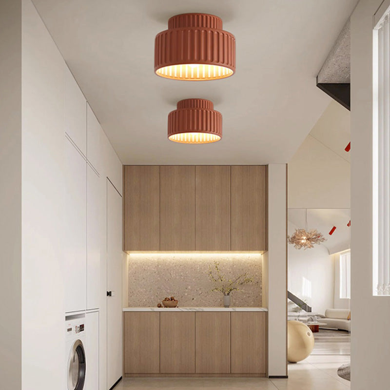 Contemporary Nordic Painted Ribbed Cylinder Resin 1-light Semi-flush Mount Ceiling Light for Hallways