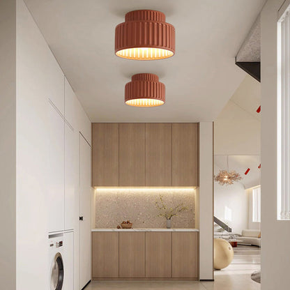 Contemporary Nordic Painted Ribbed Cylinder Resin 1-light Semi-flush Mount Ceiling Light for Hallways