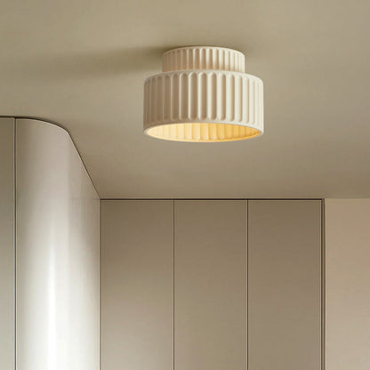 Contemporary Nordic Painted Ribbed Cylinder Resin 1-light Semi-flush Mount Ceiling Light for Hallways