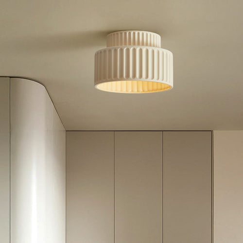 Contemporary Nordic Painted Ribbed Cylinder Resin 1-light Semi-flush Mount Ceiling Light for Hallways