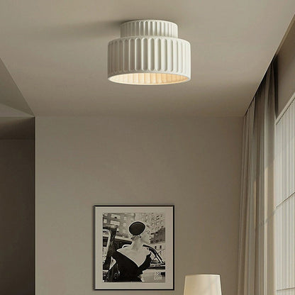 Contemporary Nordic Painted Ribbed Cylinder Resin 1-light Semi-flush Mount Ceiling Light for Hallways