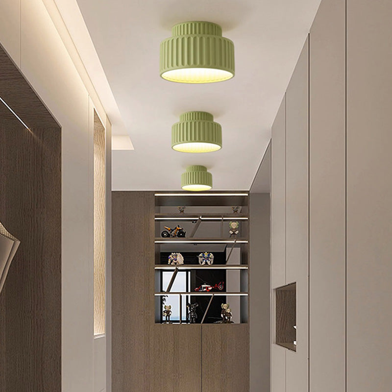 Contemporary Nordic Painted Ribbed Cylinder Resin 1-light Semi-flush Mount Ceiling Light for Hallways