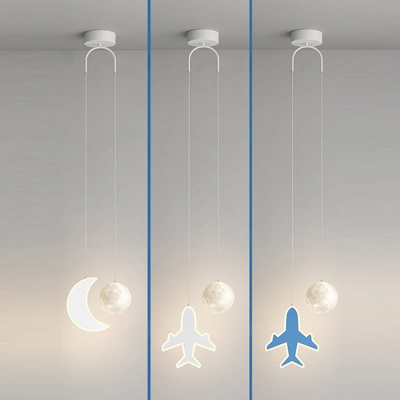 Lumendat Contemporary Creative Cartoon Acrylic Airplane Cloud Moon Shade LED Kids Chandelier For Bedroom Lumendat