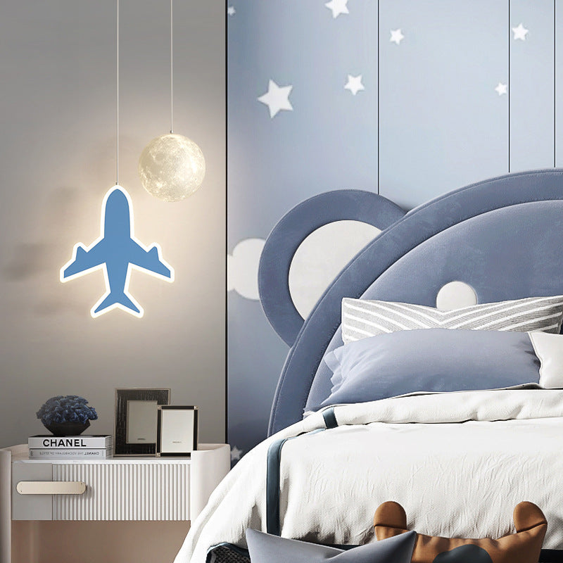 Lumendat Contemporary Creative Cartoon Acrylic Airplane Cloud Moon Shade LED Kids Chandelier For Bedroom Lumendat
