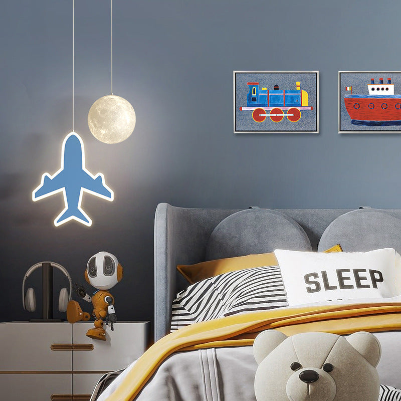 Lumendat Contemporary Creative Cartoon Acrylic Airplane Cloud Moon Shade LED Kids Chandelier For Bedroom Lumendat
