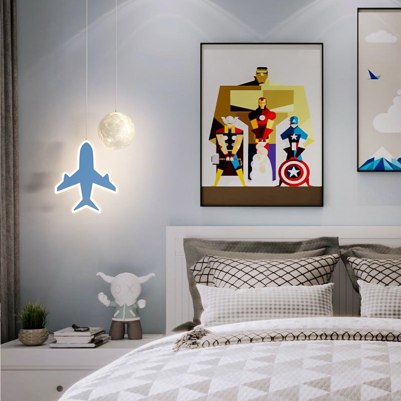 Lumendat Contemporary Creative Cartoon Acrylic Airplane Cloud Moon Shade LED Kids Chandelier For Bedroom Lumendat