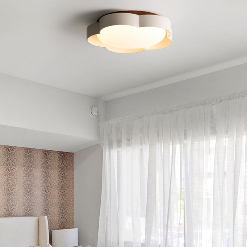 Contemporary Nordic Iron PE Flower LED Semi-Flush Mount Ceiling Light For Bedroom