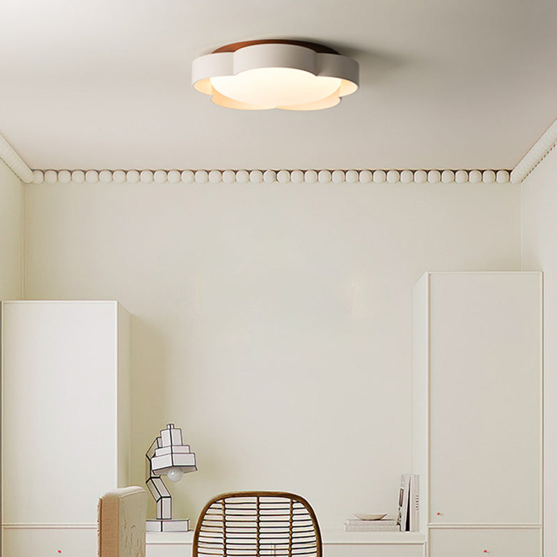 Contemporary Nordic Iron PE Flower LED Semi-Flush Mount Ceiling Light For Bedroom