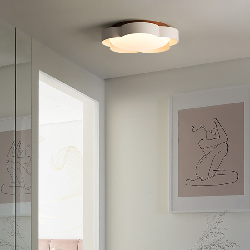 Contemporary Nordic Iron PE Flower LED Semi-Flush Mount Ceiling Light For Bedroom
