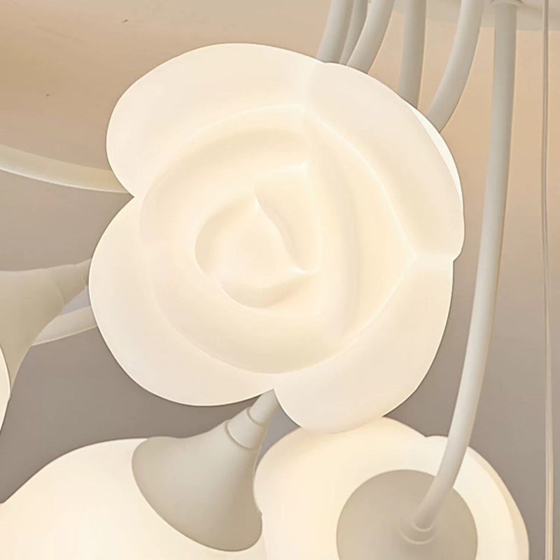 Contemporary Nordic Romantic Rose Shade Iron Resin 7/11/13-light Semi-flush Mount Ceiling Light for Living Room