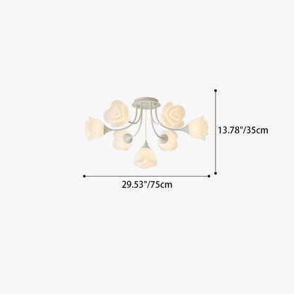 Contemporary Nordic Romantic Rose Shade Iron Resin 7/11/13-light Semi-flush Mount Ceiling Light for Living Room