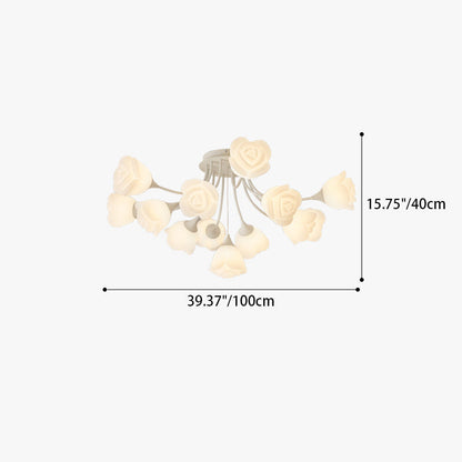 Contemporary Nordic Romantic Rose Shade Iron Resin 7/11/13-light Semi-flush Mount Ceiling Light for Living Room