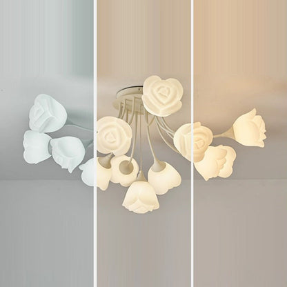 Contemporary Nordic Romantic Rose Shade Iron Resin 7/11/13-light Semi-flush Mount Ceiling Light for Living Room