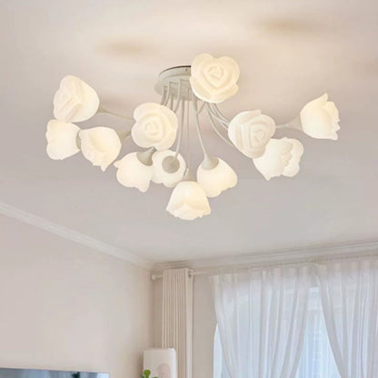 Contemporary Nordic Romantic Rose Shade Iron Resin 7/11/13-light Semi-flush Mount Ceiling Light for Living Room