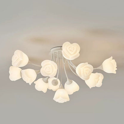 Contemporary Nordic Romantic Rose Shade Iron Resin 7/11/13-light Semi-flush Mount Ceiling Light for Living Room