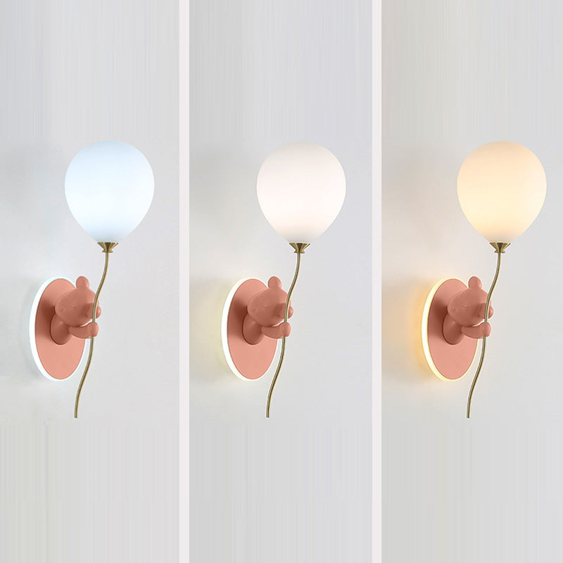 Lumendat Contemporary Creative Kids Cartoon Bear Balloon Resin Glass Ball 1-Light Wall Sconce Lamp For Bedroom Lumendat