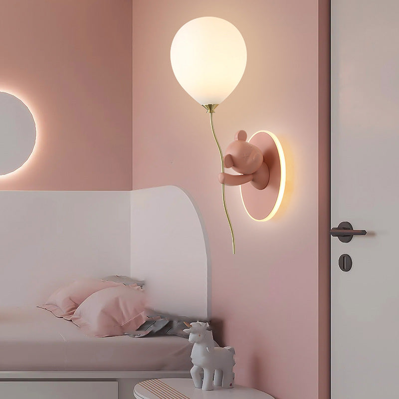 Lumendat Contemporary Creative Kids Cartoon Bear Balloon Resin Glass Ball 1-Light Wall Sconce Lamp For Bedroom Lumendat