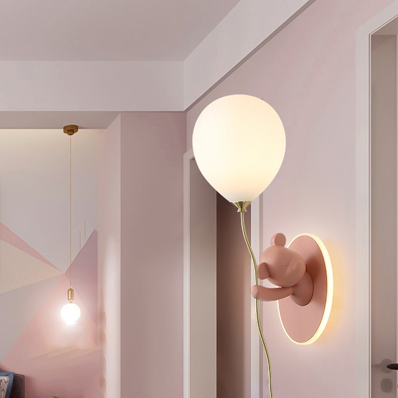 Lumendat Contemporary Creative Kids Cartoon Bear Balloon Resin Glass Ball 1-Light Wall Sconce Lamp For Bedroom Lumendat