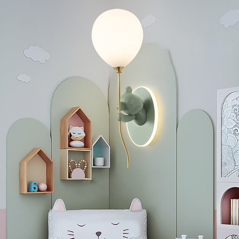 Lumendat Contemporary Creative Kids Cartoon Bear Balloon Resin Glass Ball 1-Light Wall Sconce Lamp For Bedroom Lumendat
