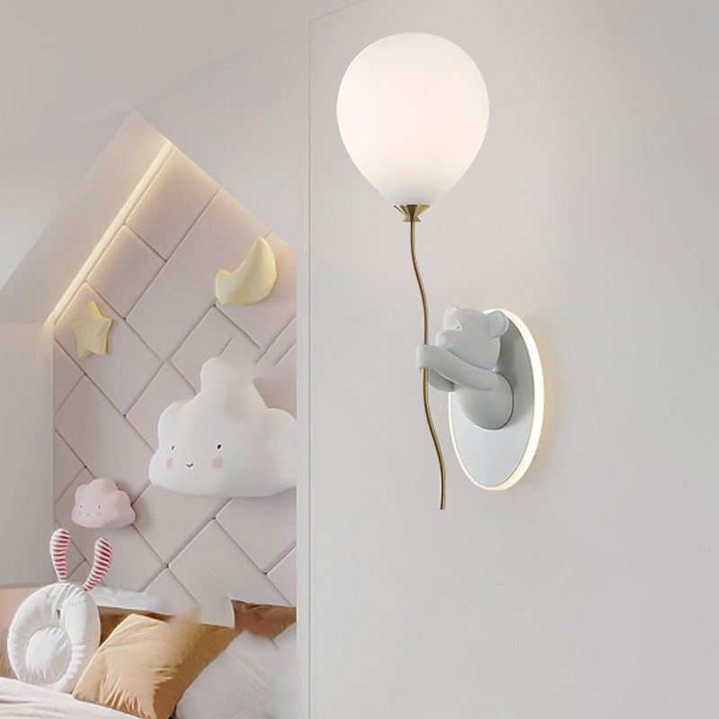 Lumendat Contemporary Creative Kids Cartoon Bear Balloon Resin Glass Ball 1-Light Wall Sconce Lamp For Bedroom Lumendat