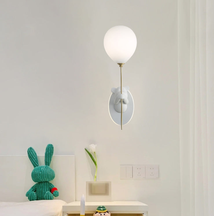 Lumendat Contemporary Creative Kids Cartoon Bear Balloon Resin Glass Ball 1-Light Wall Sconce Lamp For Bedroom Lumendat