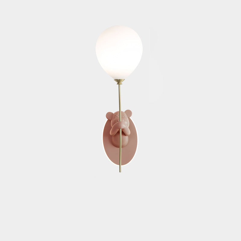Lumendat Contemporary Creative Kids Cartoon Bear Balloon Resin Glass Ball 1-Light Wall Sconce Lamp For Bedroom Lumendat