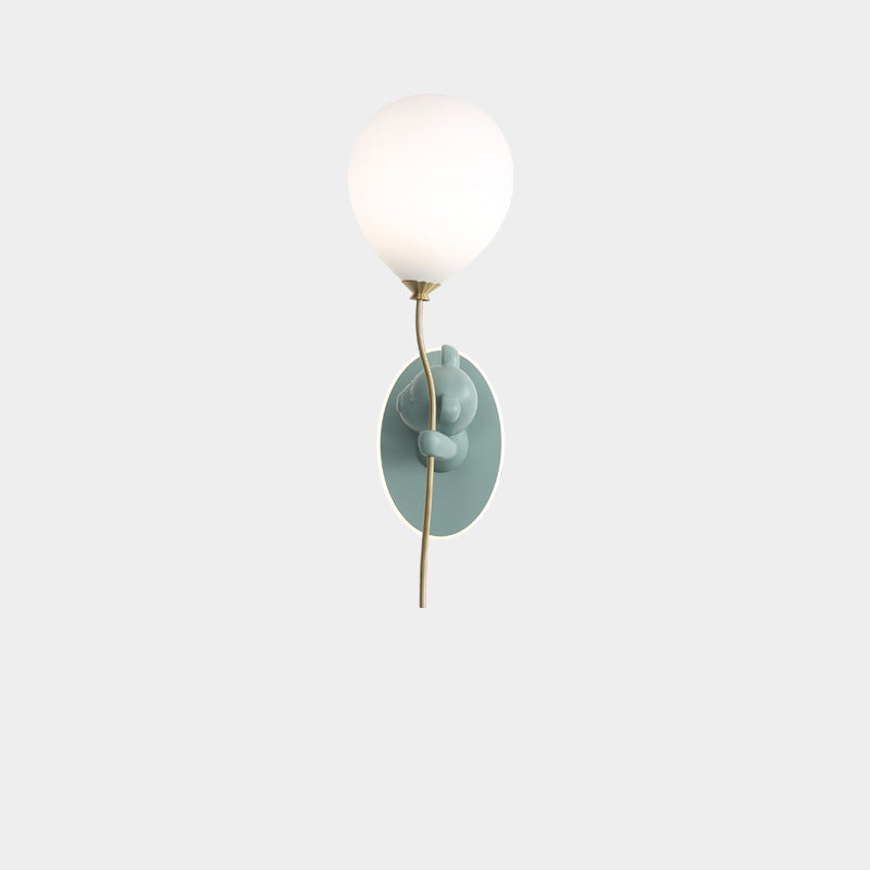 Lumendat Contemporary Creative Kids Cartoon Bear Balloon Resin Glass Ball 1-Light Wall Sconce Lamp For Bedroom Lumendat