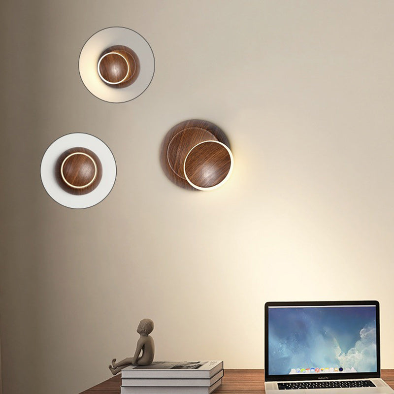 Lumendat Contemporary Creative Rotatable Moon Shadow Round Wood Grain Iron Aluminum LED Kids Wall Sconce Lamp For Bedroom Lumendat