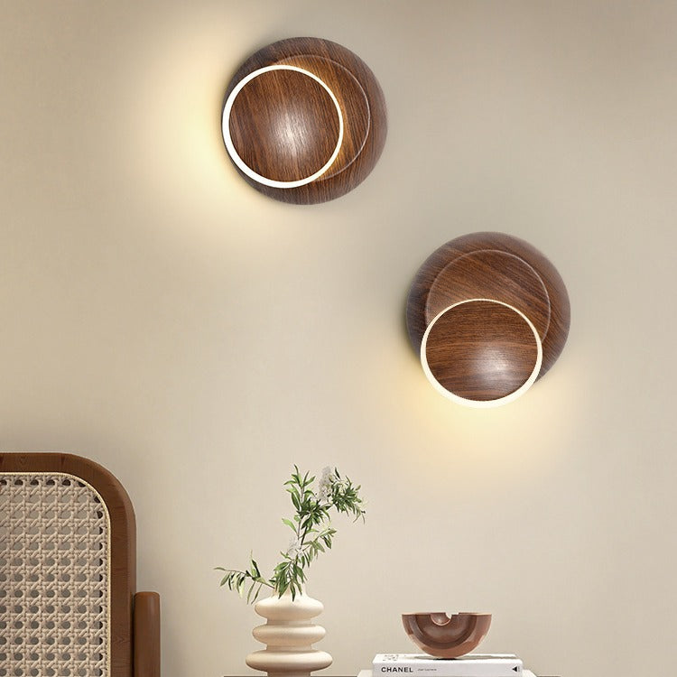 Lumendat Contemporary Creative Rotatable Moon Shadow Round Wood Grain Iron Aluminum LED Kids Wall Sconce Lamp For Bedroom Lumendat