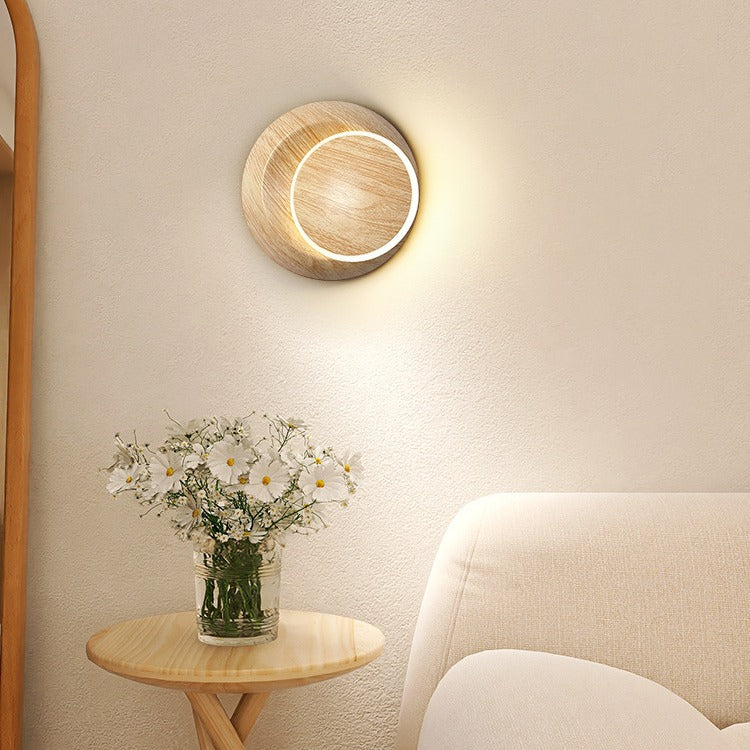 Lumendat Contemporary Creative Rotatable Moon Shadow Round Wood Grain Iron Aluminum LED Kids Wall Sconce Lamp For Bedroom Lumendat