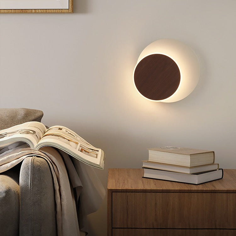 Lumendat Contemporary Creative Rotatable Moon Shadow Round Wood Grain Iron Aluminum LED Kids Wall Sconce Lamp For Bedroom Lumendat