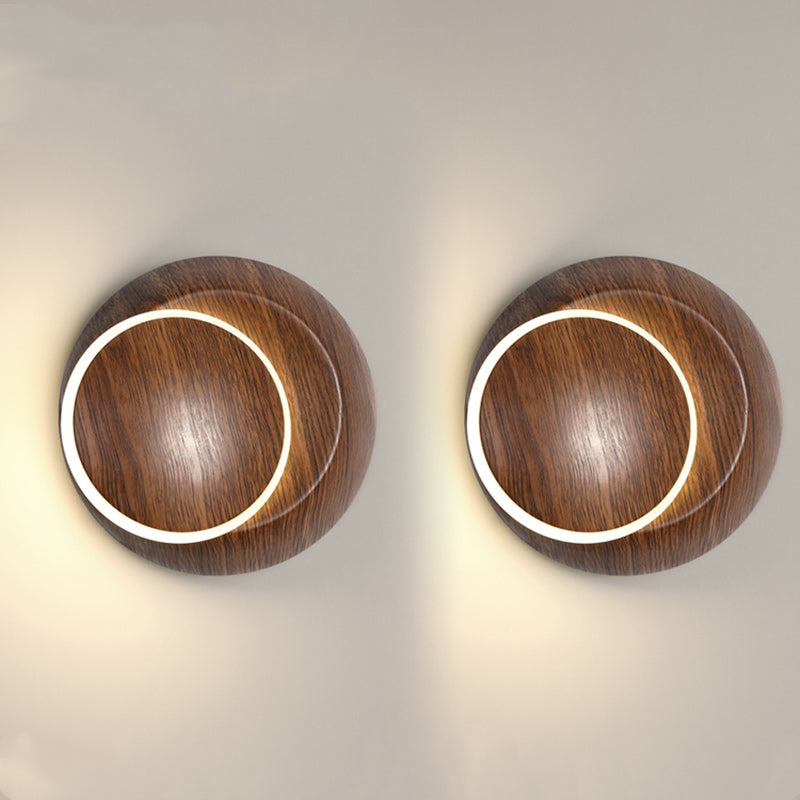 Lumendat Contemporary Creative Rotatable Moon Shadow Round Wood Grain Iron Aluminum LED Kids Wall Sconce Lamp For Bedroom Lumendat