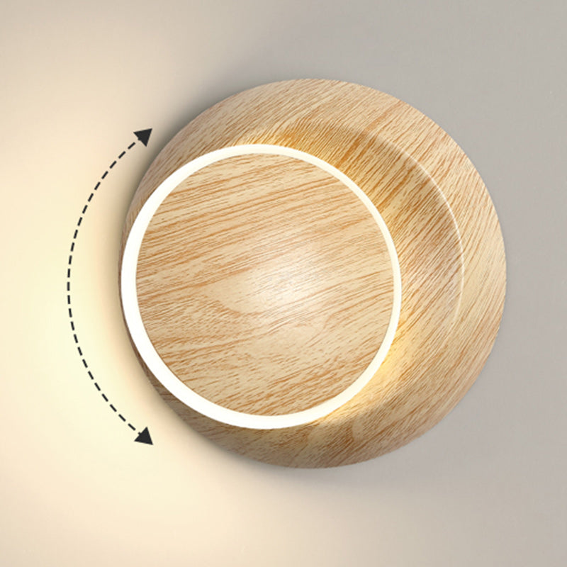 Lumendat Contemporary Creative Rotatable Moon Shadow Round Wood Grain Iron Aluminum LED Kids Wall Sconce Lamp For Bedroom Lumendat