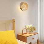 Lumendat Contemporary Creative Rotatable Moon Shadow Round Wood Grain Iron Aluminum LED Kids Wall Sconce Lamp For Bedroom Lumendat