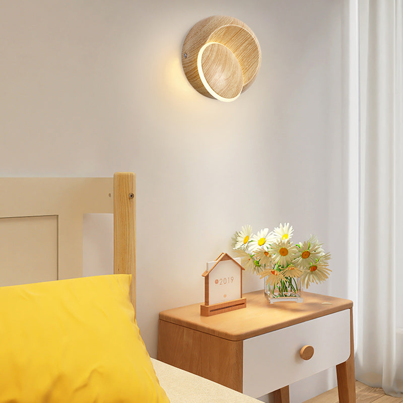 Lumendat Contemporary Creative Rotatable Moon Shadow Round Wood Grain Iron Aluminum LED Kids Wall Sconce Lamp For Bedroom Lumendat