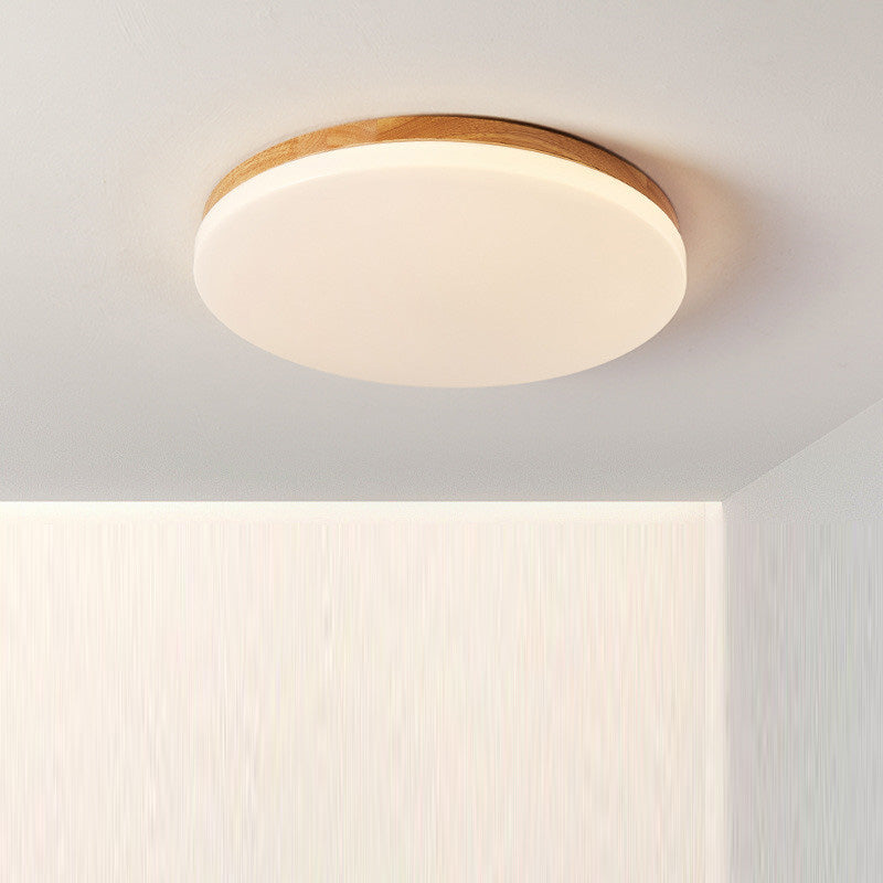Modern Minimalist Round Wood Acrylic LED Flush Mount Ceiling Light for Living Room