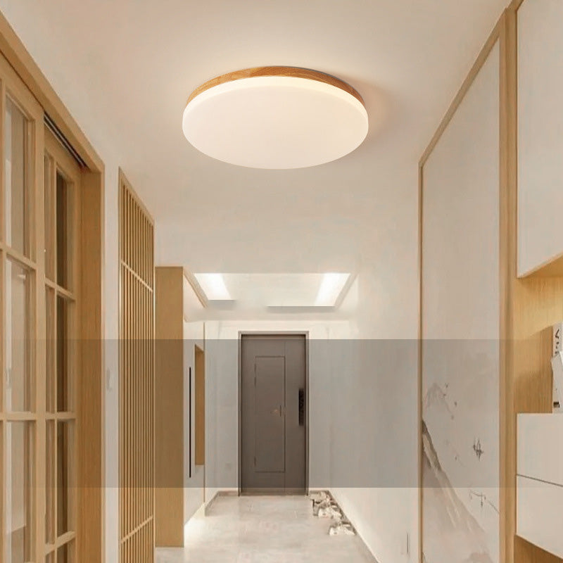 Modern Minimalist Round Wood Acrylic LED Flush Mount Ceiling Light for Living Room