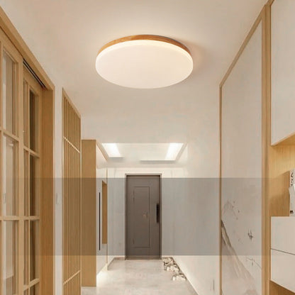 Modern Minimalist Round Wood Acrylic LED Flush Mount Ceiling Light for Living Room